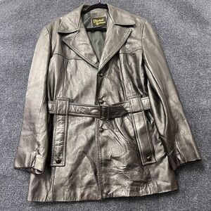 Vintage 70s Standard Sportswear Coat Mens 38 Gray Leather Trench Belted Overcoat